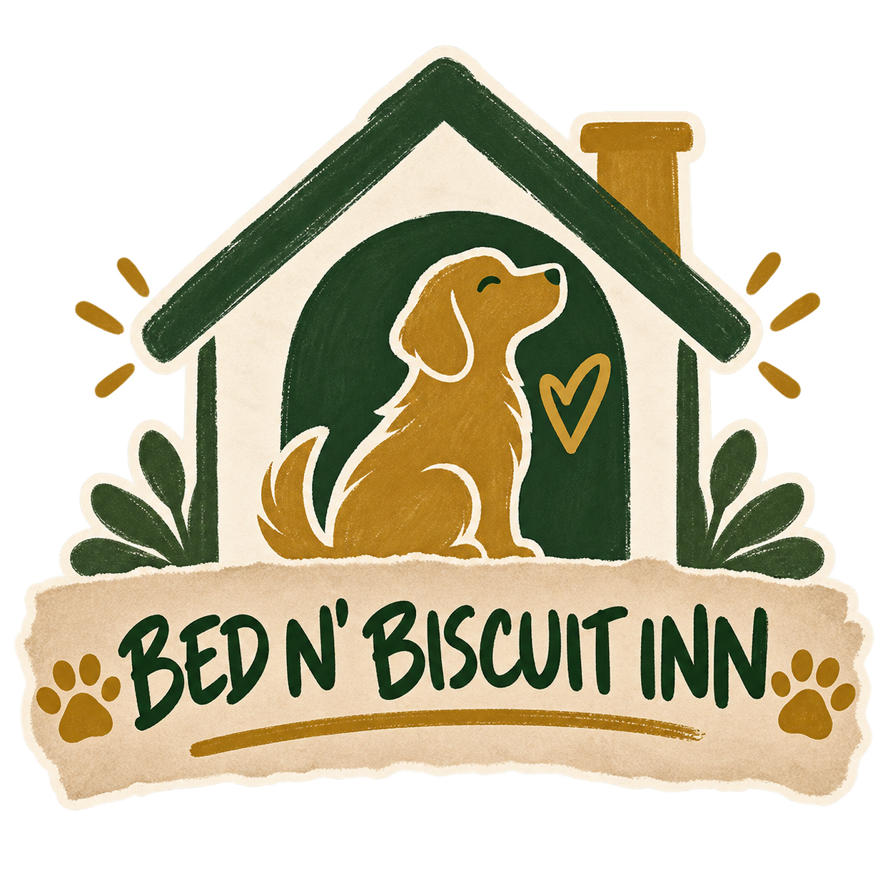 Bed N’ Biscuit Inn — dog in a cozy house logo